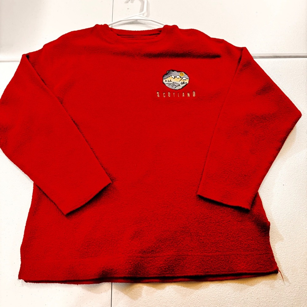 GEAR For Sports Red‎ Fleece Sweater Scotland Embroidered Landscape Mens M